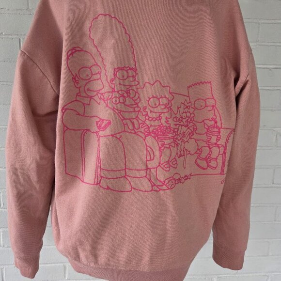 Large Simpsons Graphic Oversized Long Sleeve Two Tone Pink Sweatshirt - Picture 9 of 13